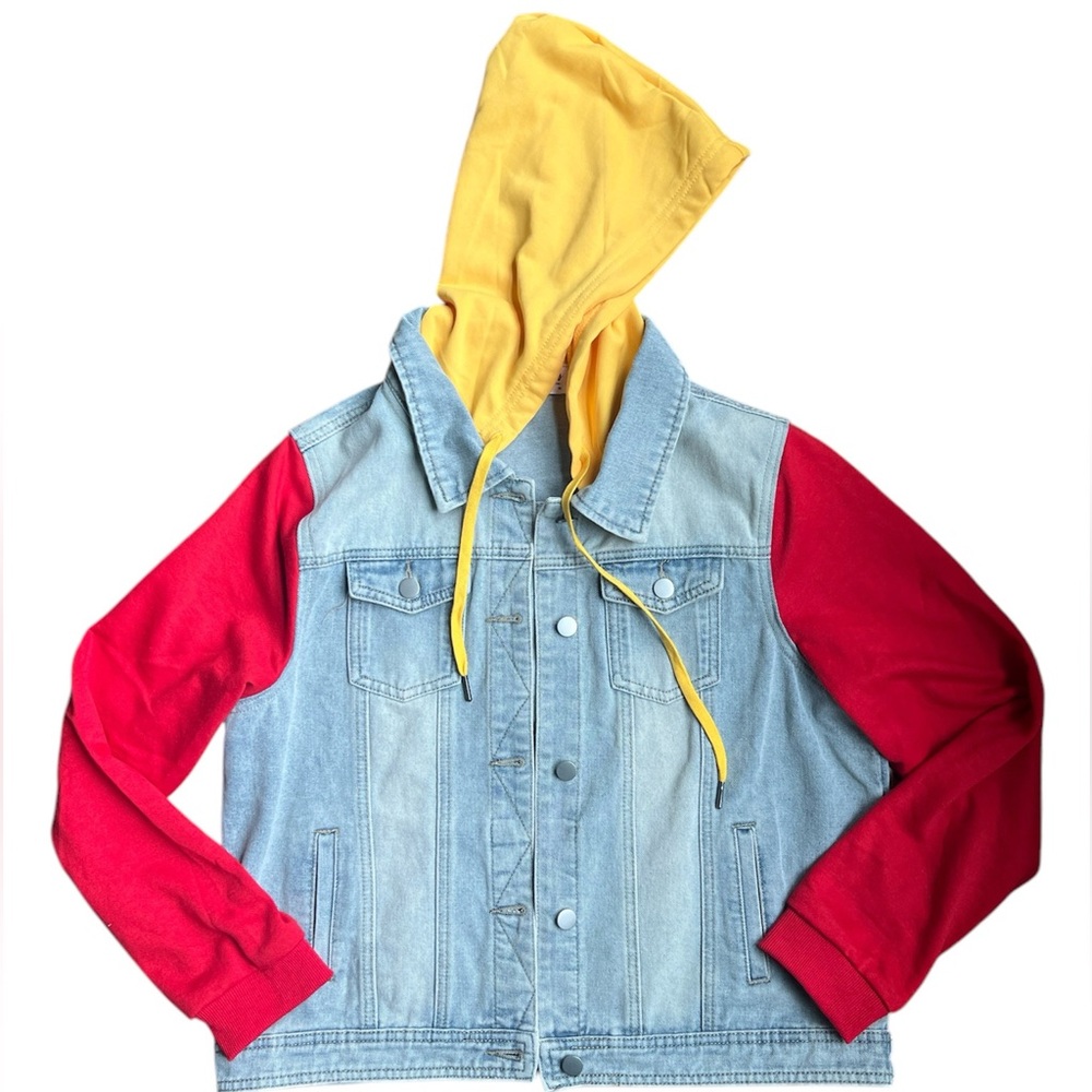 Love Letters Hooded Jean Jacket with Pockets Chiefs colors